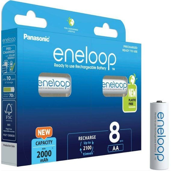 Panasonic Eneloop 2000mAh AA, akumulátory 8ks, 2100 cyklů, R06